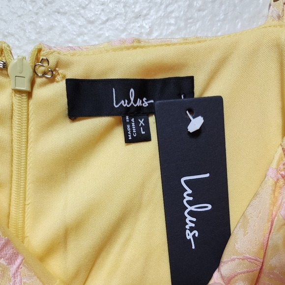 Lulus Meet for Tea Yellow Jacquard Bustier Midi Dress With Pockets XL Wedding - Picture 12 of 12